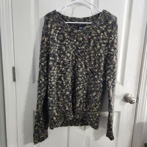 Gap chunky knit fisherman sweater brown stretchy wool blend grandpacore XL
